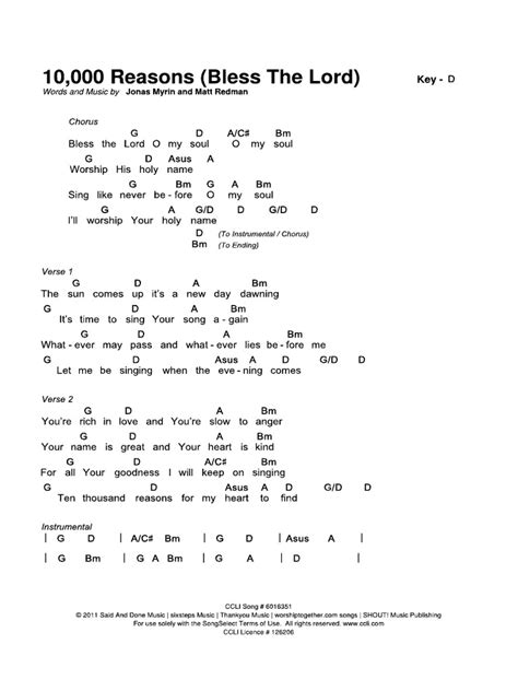 10 thousand reason chords|10 000 reasons chords key of d.